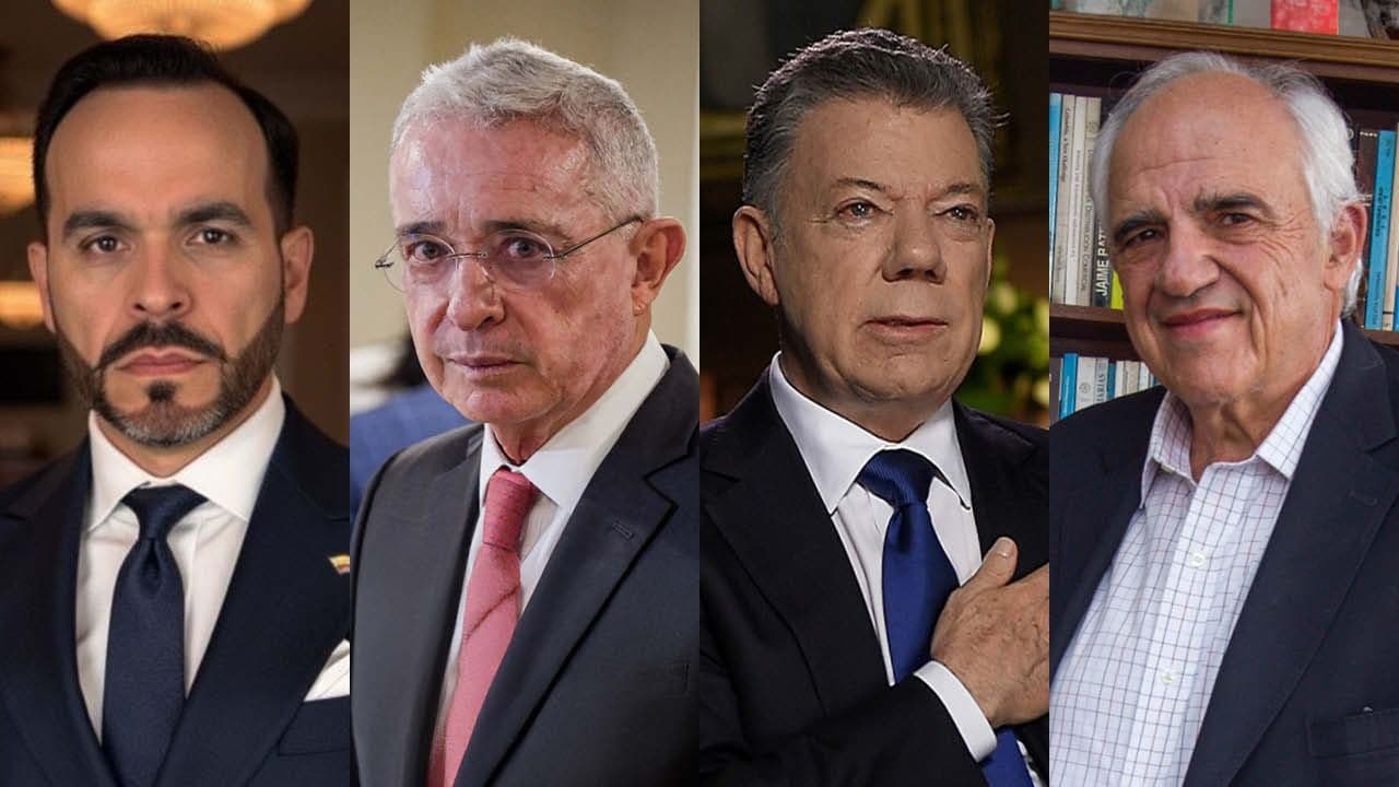 El presidente electo Abelardo de la Espriella y los expresidentes Álvaro Uribe, Juan Manuel Santos y Ernesto Samper. Fotos: Colprensa. El presidente electo Abelardo de la Espriella y los expresidentes Álvaro Uribe, Juan Manuel Santos y Ernesto Samper. Fotos: Colprensa.