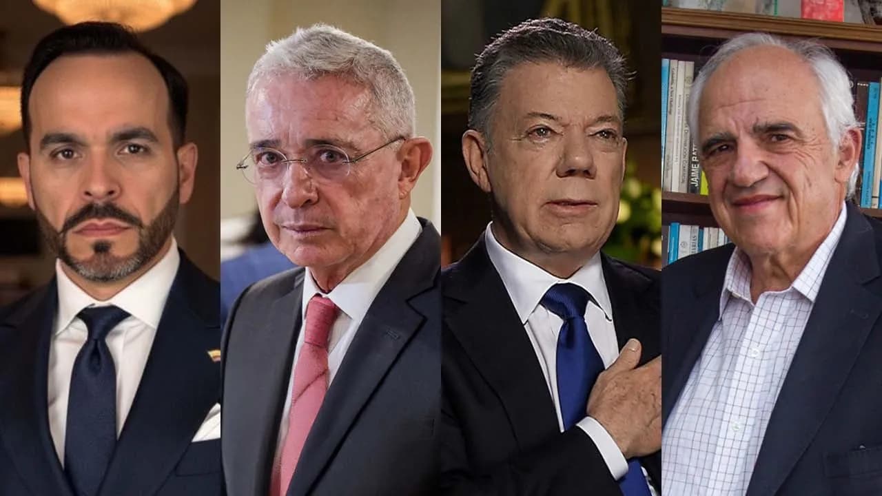 El presidente electo Abelardo de la Espriella y los expresidentes Álvaro Uribe, Juan Manuel Santos y Ernesto Samper. Fotos: Colprensa. El presidente electo Abelardo de la Espriella y los expresidentes Álvaro Uribe, Juan Manuel Santos y Ernesto Samper. Fotos: Colprensa.
