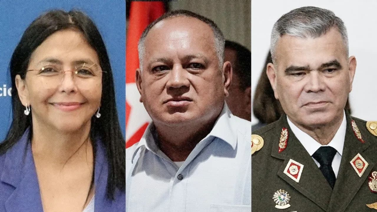 La presidenta Delcy Rodríguez; el ministro del Interior, Diosdado Cabello; y el ministro de Defensa, Vladimir Padrino López. Fotos: Reuters / Colprensa. La presidenta Delcy Rodríguez; el ministro del Interior, Diosdado Cabello; y el ministro de Defensa, Vladimir Padrino López. Fotos: Reuters / Colprensa.