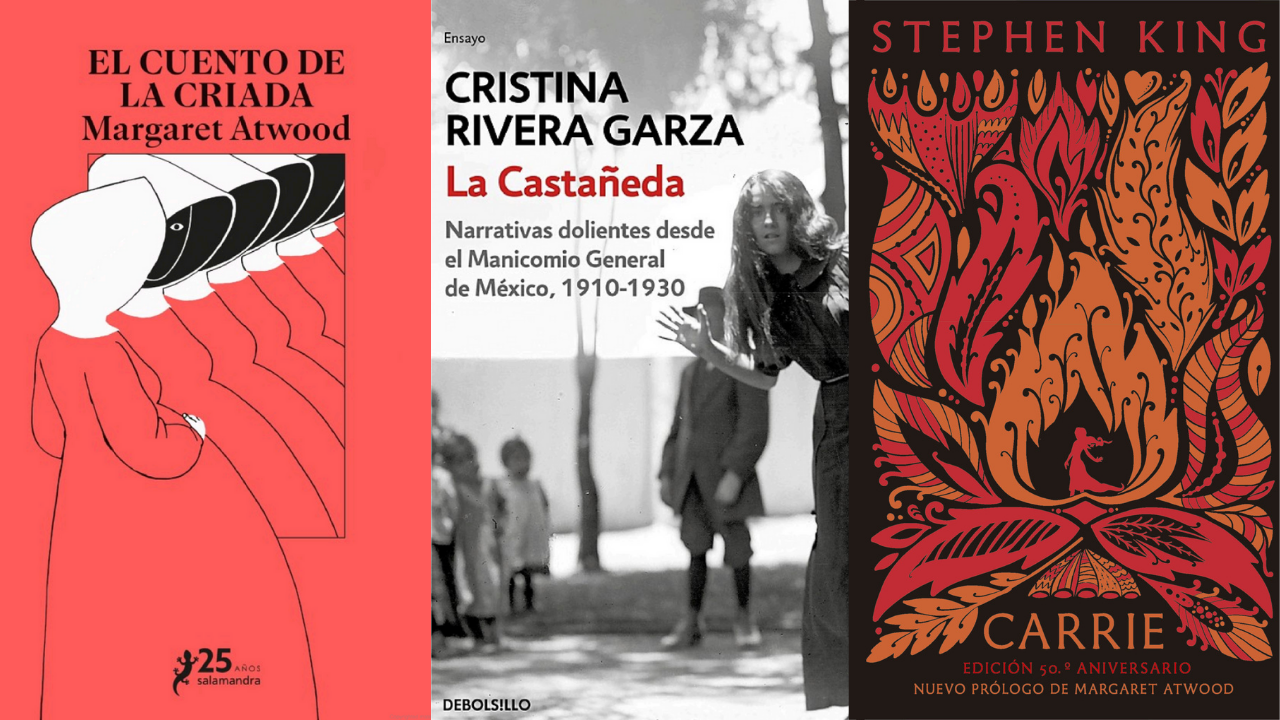 Crédito: Colprensa. Libros de Margaret Atwood, Cristina Rivera Garza y Stephen King.