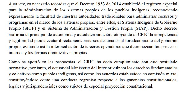 Imagen incluida en el artículo 'Exclusivo: una carta del CRIC al presidente Petro revela la controversia sobre un contrato millonario'