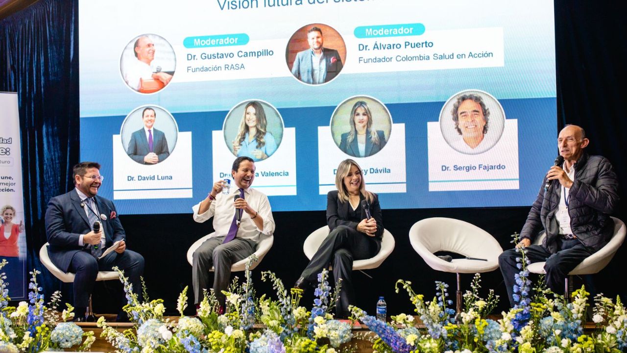 Álvaro Puerto, fundador de Colombia Salud en Acción; David Luna, precandidato presidencial; Vicky Dávila, precandidata presidencial y Gustavo Campillo, presidente de la Fundación Rasa. | Crédito: Colombia Salud en Acción