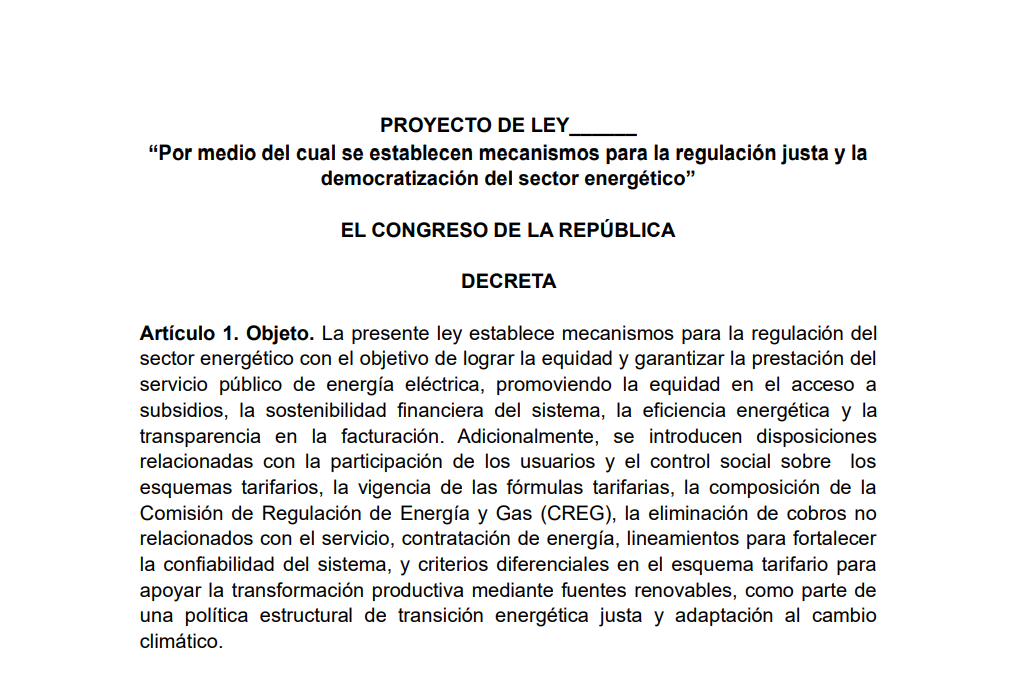 Proyecto de ley para bajar las tarifas de energía