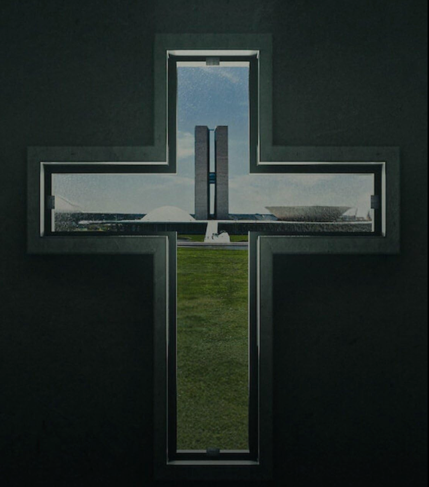 La Plaza de los Tres Poderes en Brasilia, dise&ntilde;ada por el genio modernista &Oacute;scar Niemeyer, encerrado en la cruz. Car&aacute;tula del documental de Costa, disponible en Netflix.