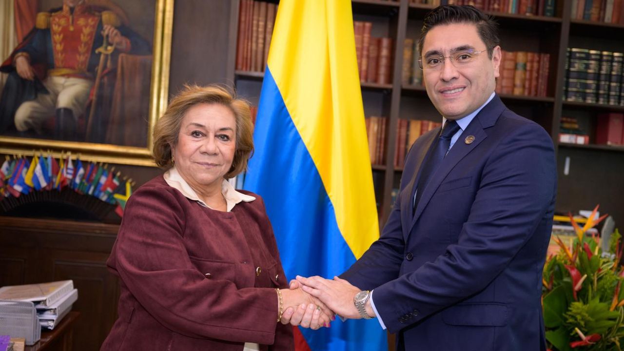 Rosa Villavicencio, ministra de Relaciones Exteriores, y Cristian Quiroz, presidente del Consejo Nacional Electoral. | Crédito: Cortesía