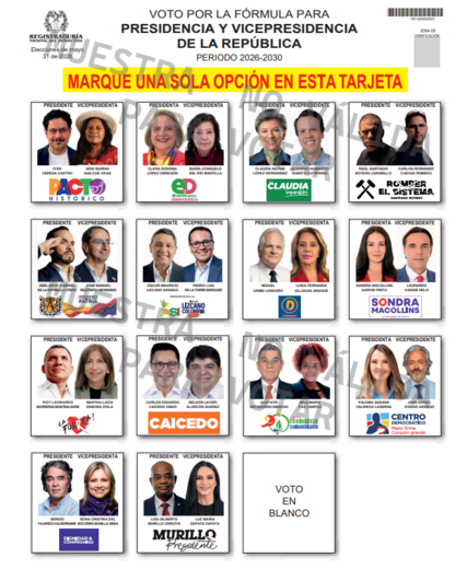 El tarjetón cuenta con fotos de cada uno de los candidatos a la Presidencia y a la Vicepresidencia. FOTO: Colprensa.