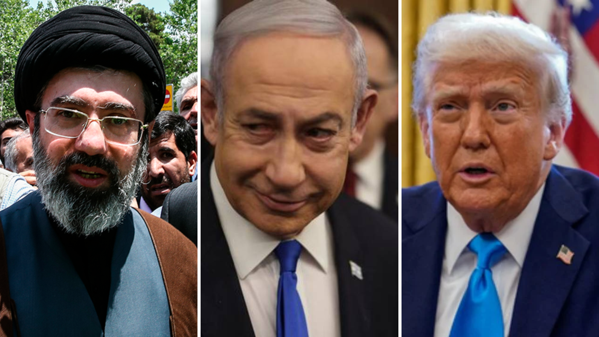 Mojtaba Jameneí, hijo del ayatola Ali Jamenei asesinado; Benjamín Netanyahu; Donald Trump