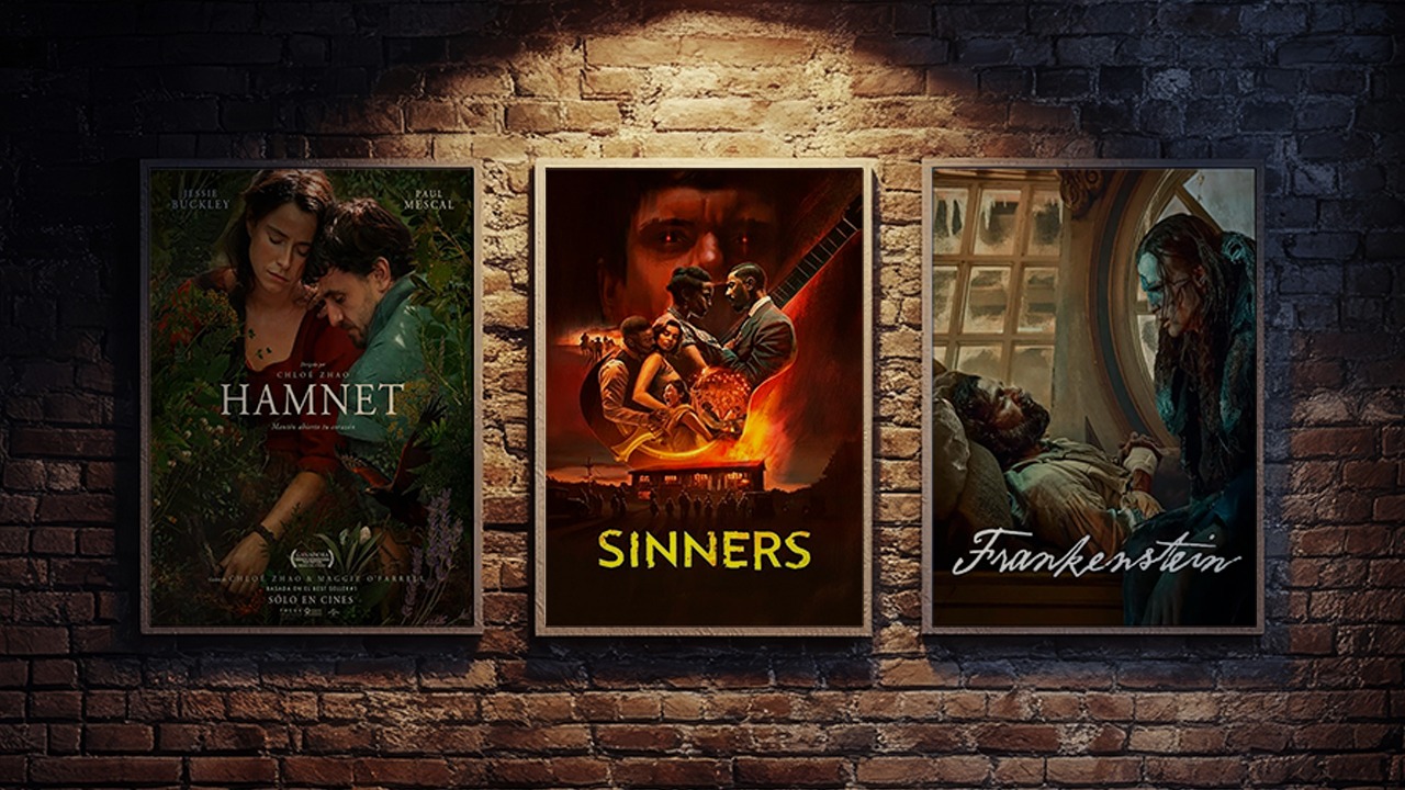 Carteles de Hamnet, Sinners y Frankestein. Créditos: Ilustración por Yamith Mariño.