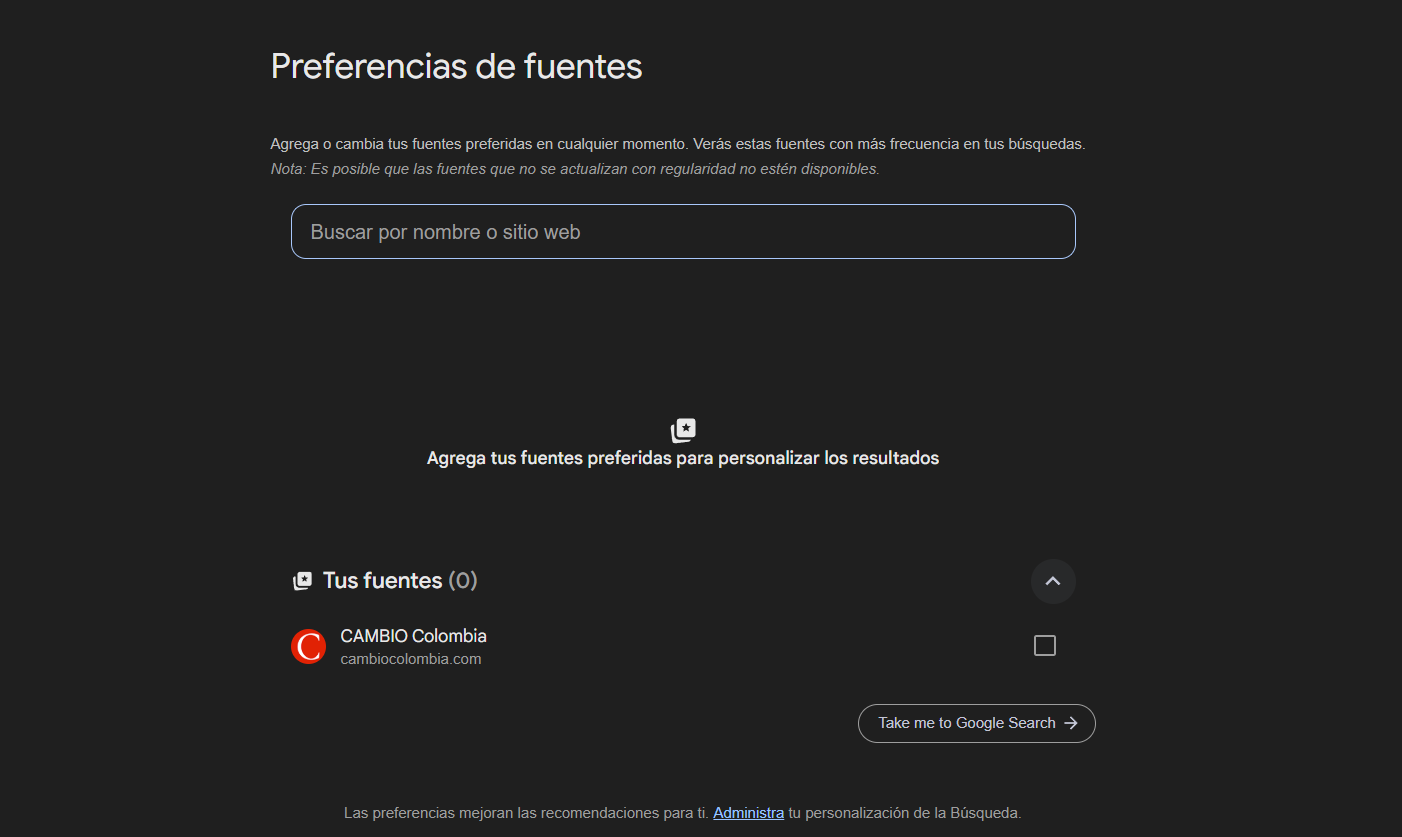 Google habilitó en Colombia la función “Fuentes Preferidas”, con la que los usuarios pueden elegir qué medios quieren ver primero en los resultados de noticias
