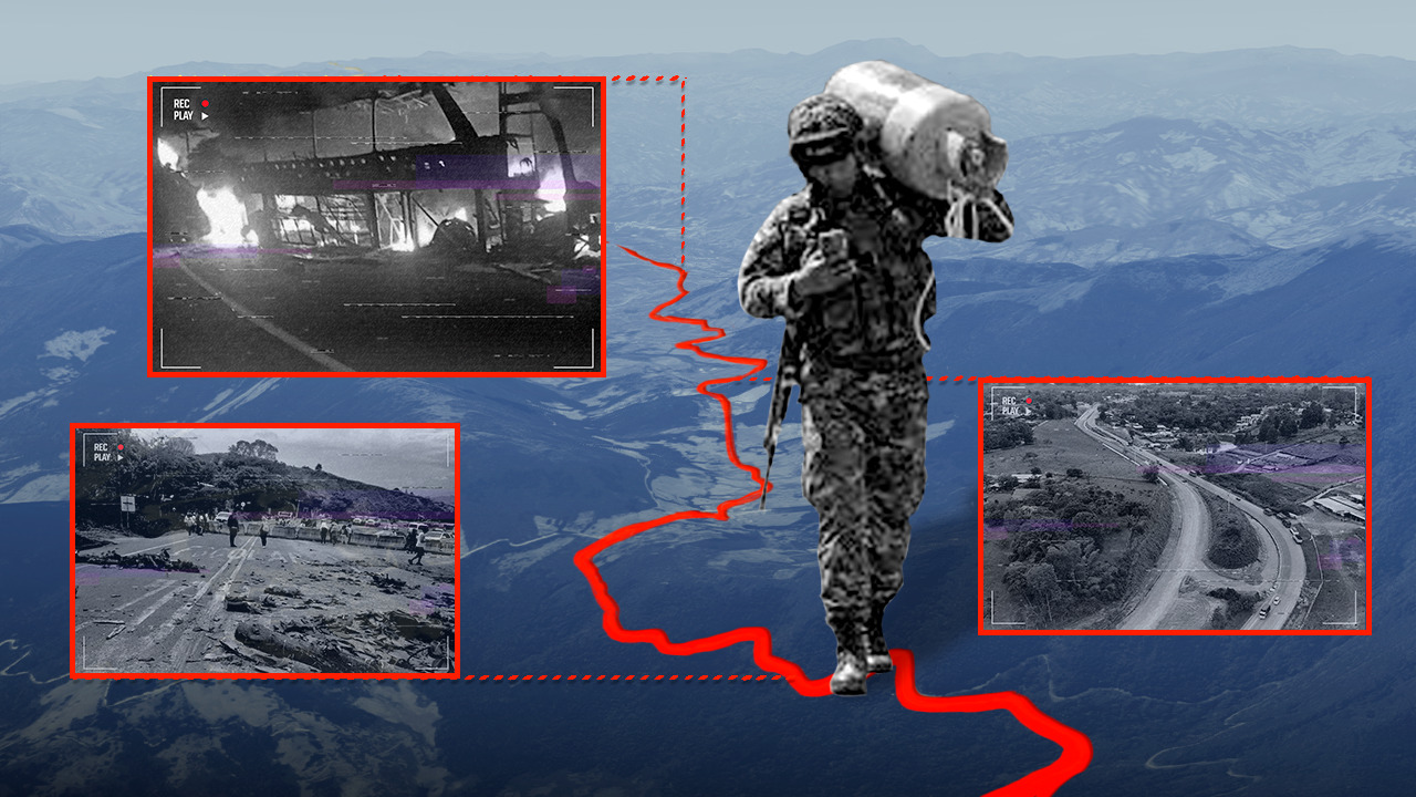 En los 391 kilómetros que atraviesan al Valle, Cauca y Nariño conviven el miedo, el silencio y la sombra de los violentos. Un reportaje sobre la carretera que lo conecta todo y que hoy no le pertenece a nadie. Fotoilustración: Kimberly Vega - CAMBIO.